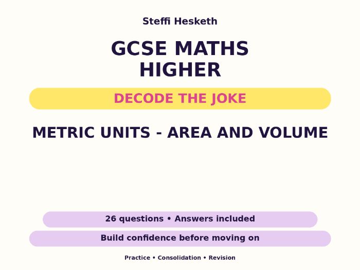 Metric Units - Area and Volume | GCSE Decode the Joke + Answers
