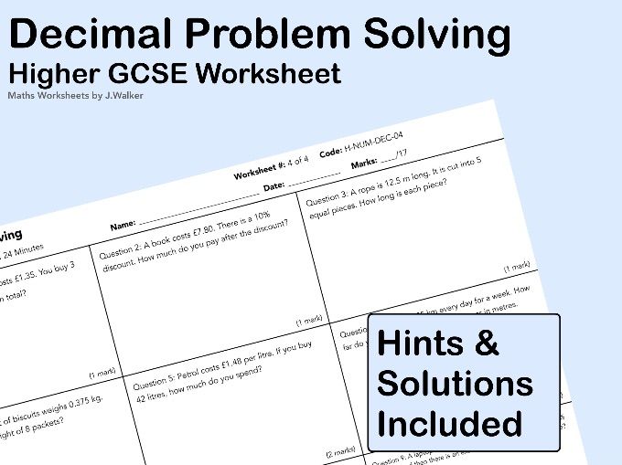 GCSE Maths Worksheet: Decimal Problem Solving - Higher Tier