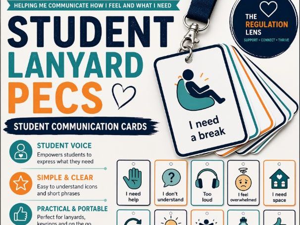 Student Lanyard PECS Cards | Visual Communication & Self-Advocacy Toolkit | SEN Autism ADHD SEMH