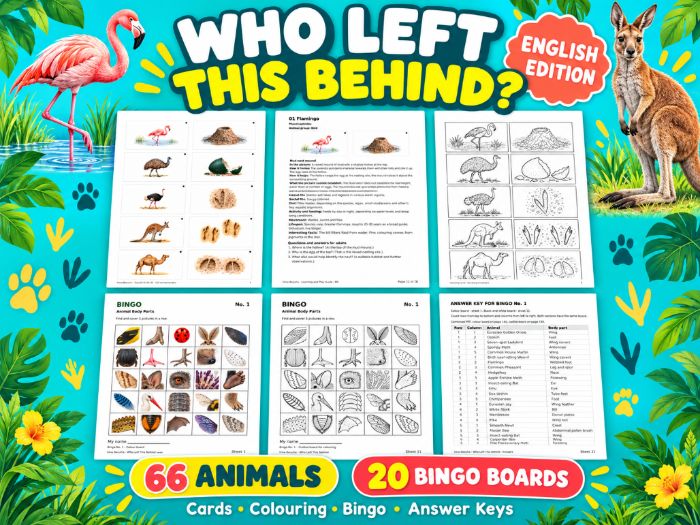 Who Left This Behind? ## Printable Animal Matching Games, Nature Activities and Body Parts Bingo