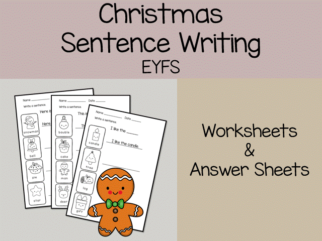 EYFS Christmas Sentence Writing Worksheets: Early Writing & Christmas Writing Activities