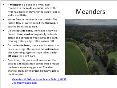 AQA GCSE Geography River erosion and deposition landforms