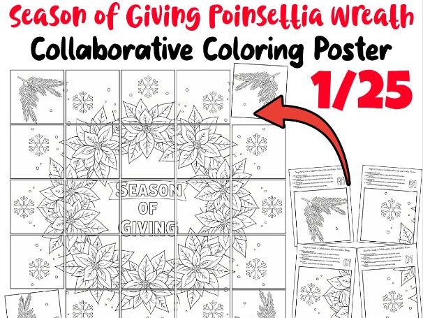 Season of Giving Poinsettia Wreath Collaborative Poster | Winter Coloring