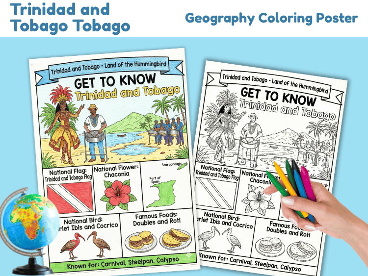 Trinidad and Tobago Geography Coloring Poster | Country Facts Activity