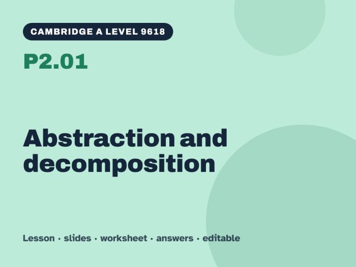 Cambridge A Level Computer Science 9618 – P2.01 Abstraction and decomposition – Lesson & Worksheet