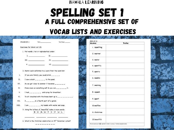 English Spelling Lists with Exercises Set 1 linked with the N.C. (36 pages of resources)