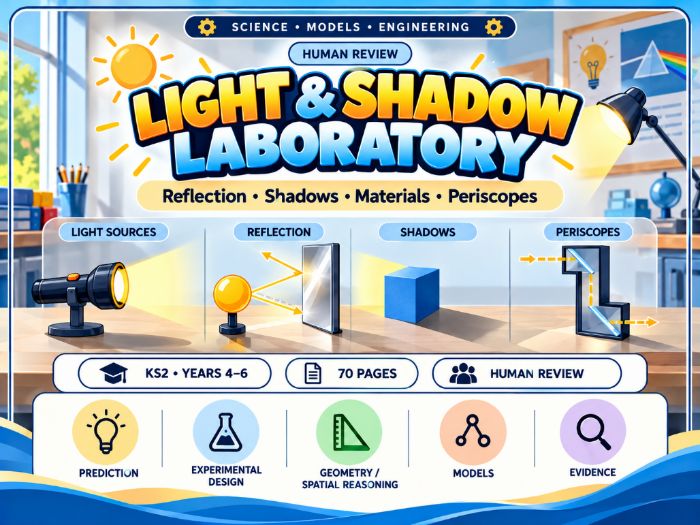 Light & Shadow Laboratory  KS2 Science Worksheets  Years 4–6  70 Pages