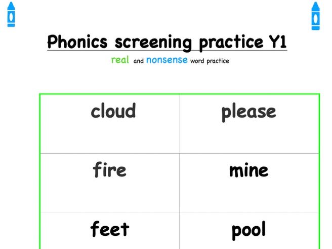 Phonics screening check practice pack (real and nonsense words)
