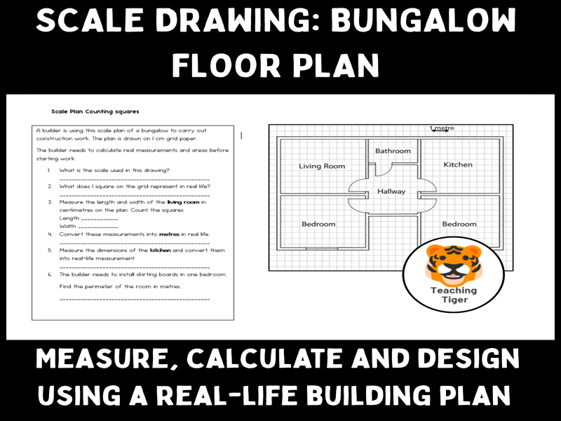 Scale Drawing House Plan Worksheet | Bungalow Floor Plan (1:150) KS3 Maths