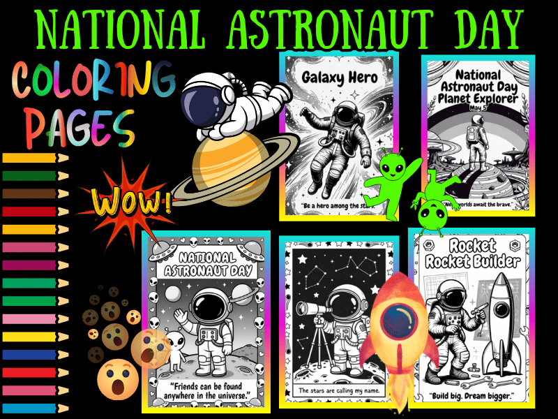 National Astronaut Day Coloring Pages for Kids – May 5 NO PREP Space Activity