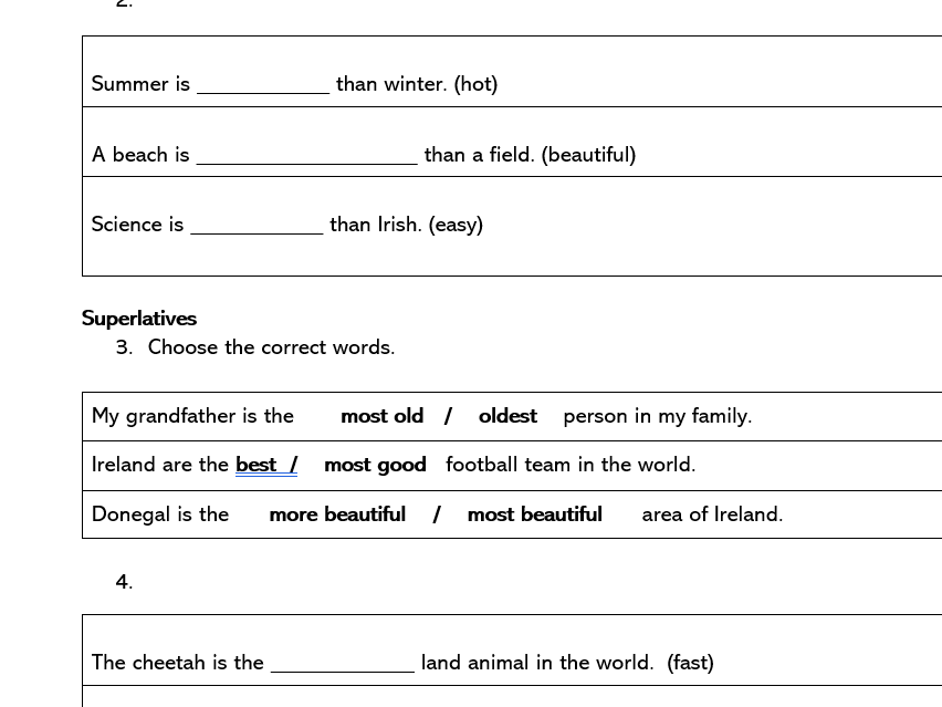 Comparative and Superlative Adjectives Assessment
