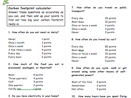 Carbon footprint calculator survey | Teaching Resources