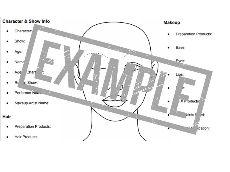 Hair and Make Up Face Chart
