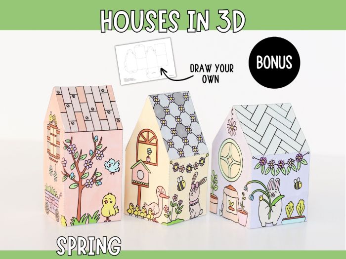 Spring 3D Houses – Craft Templates for Kids