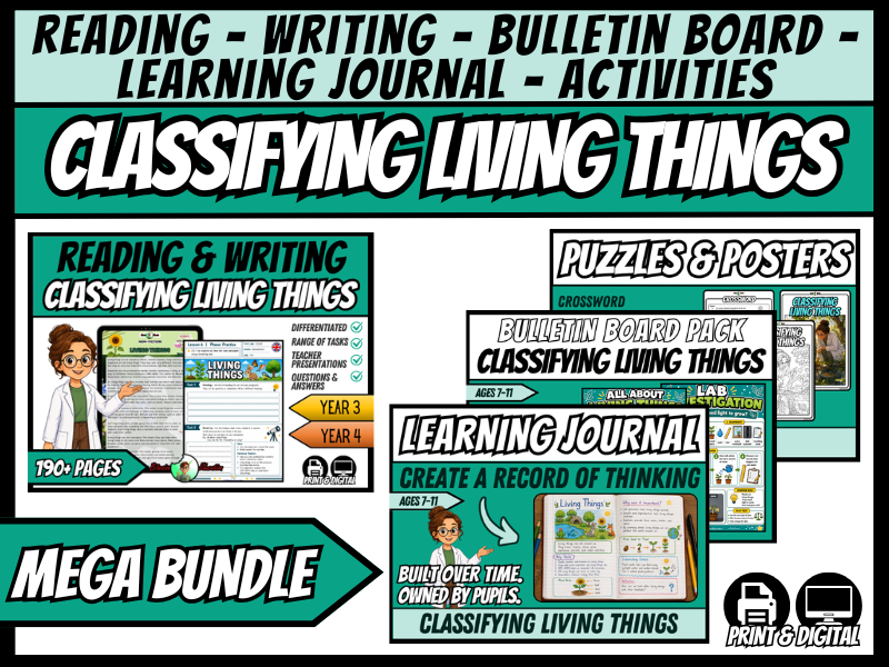 Living Things | Mega Bundle | Science + ELA, Journal & Bulletin Board+