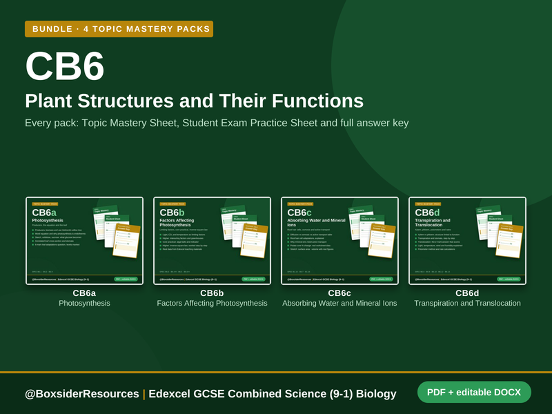 CB6 Plant Structures and Their Functions | Edexcel Combined Science (9-1) | 4 Topic Mastery Pack Bundle