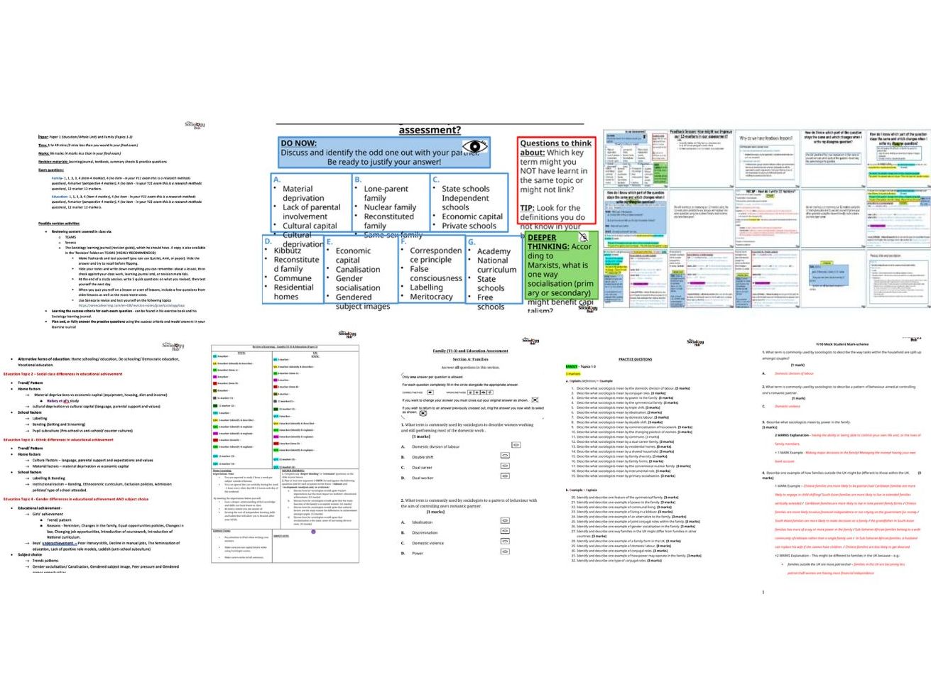 AQA GCSE Sociology Assessment, Prep & Mark-scheme - Education Unit & Family (T1-3)