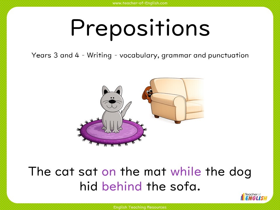 Prepositions - Years 3 and 4 Grammar