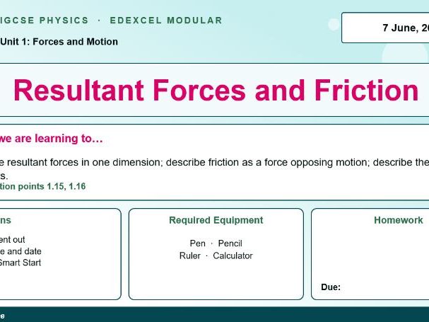 IGCSE Physics: Resultant Forces and Friction | Edexcel Modular | Unit 1 | L9