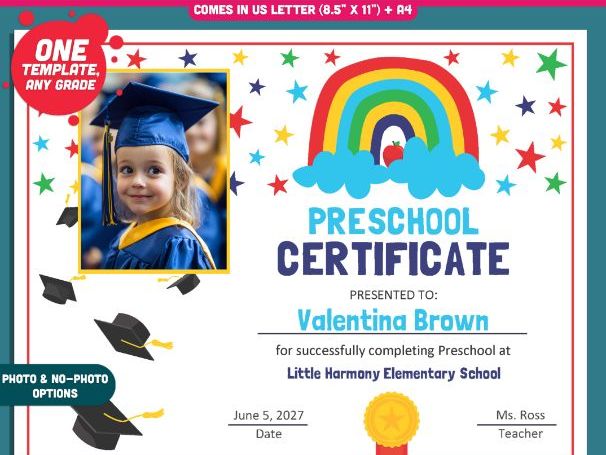 Editable Certificate Templates, Printable Awards for Any Grade, PDF and PowerPoint, Photo and No-Pho