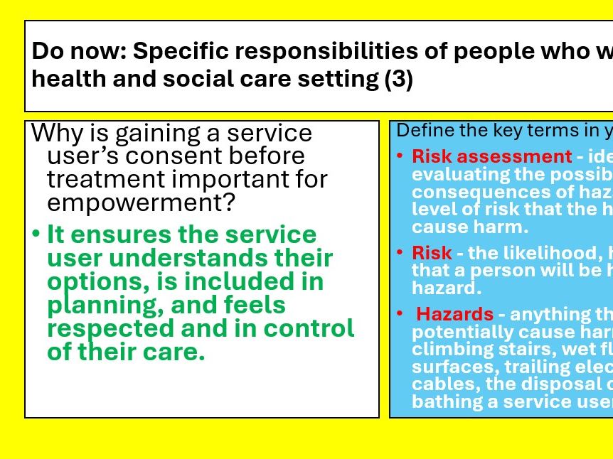 BTEC National Health and Social Care Level 3, Unit 2 Working in Health and Social CareLESSON10