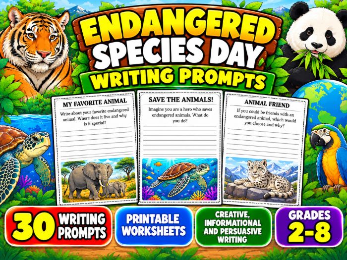 Endangered Species Day Writing Prompts | 30 Printable Worksheets