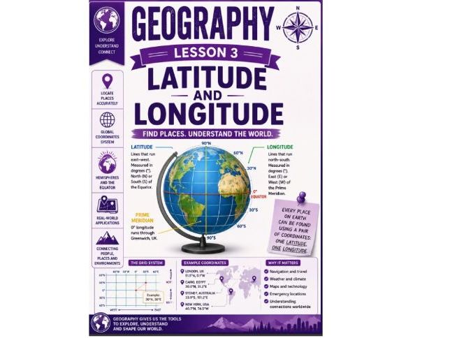 Geograohy cover lesson 3: Latidude and longitude (G3) stand alone lesson