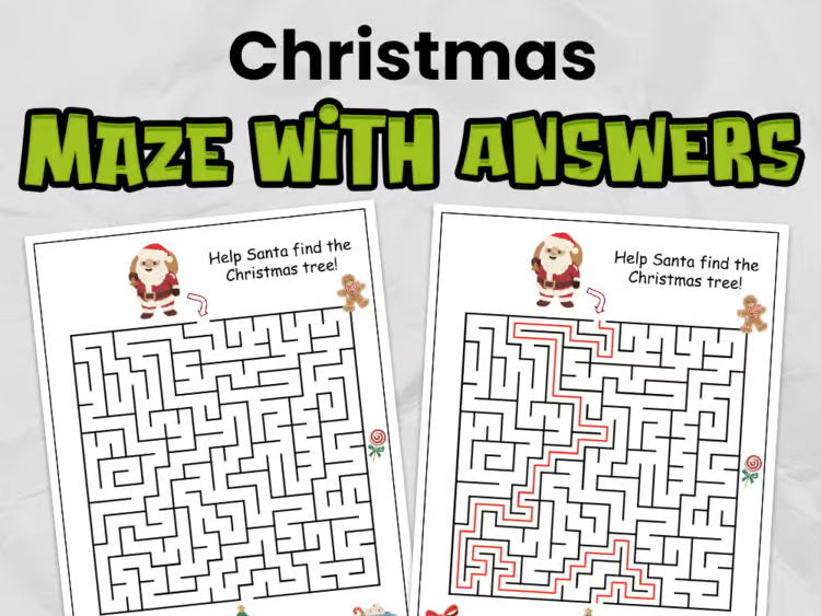 Christmas Maze | Printable Worksheet Christmas Activity for Elementary