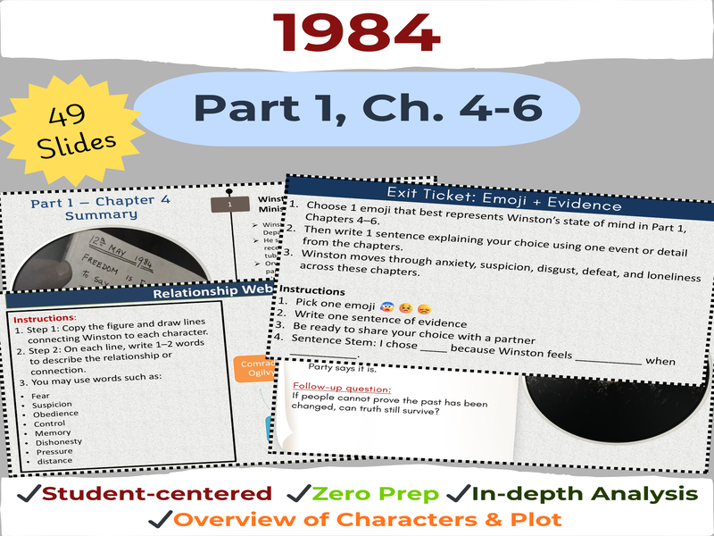 1984 by George Orwell PPT – Part 1 Chapters 4-6 | Lesson Slides & Activities