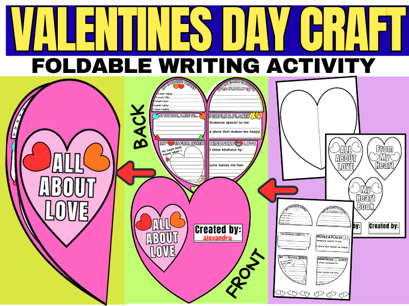 Valentines Day Writing Craft | Foldable Heart Book Bulletin Board Activity