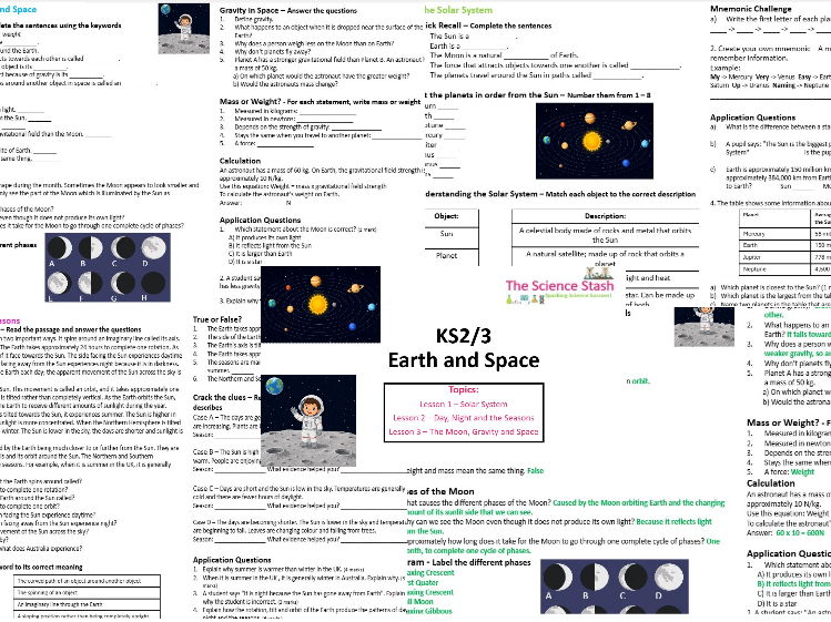 KS2/KS3 Earth and Space Lesson Sequence
