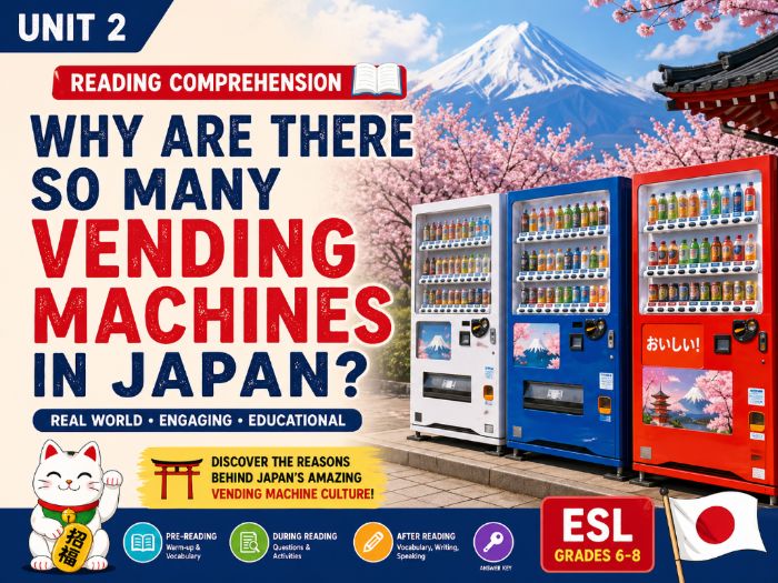 Japan Reading Comprehension | Vending Machines | ESL Grade 6–8 | No Prep+Answer