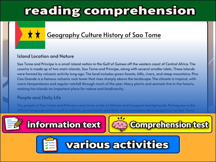 Geography Culture History of Sao Tome- Reading Comprehension, Worksheet & Activities
