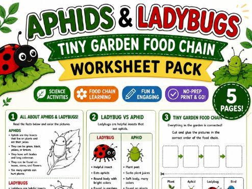 Aphids & Ladybugs Worksheet Pack | Garden Food Chain & Insect Science Activities (Grade 2-6)