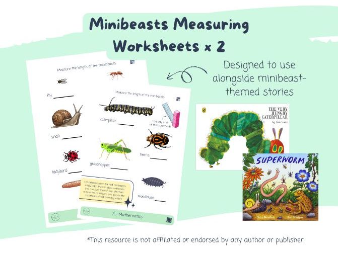 Minibeasts Maths Measuring Worksheets x 2