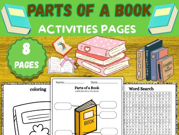 Parts of a BookLabeling, Coloring|Word Search|Maze Activity