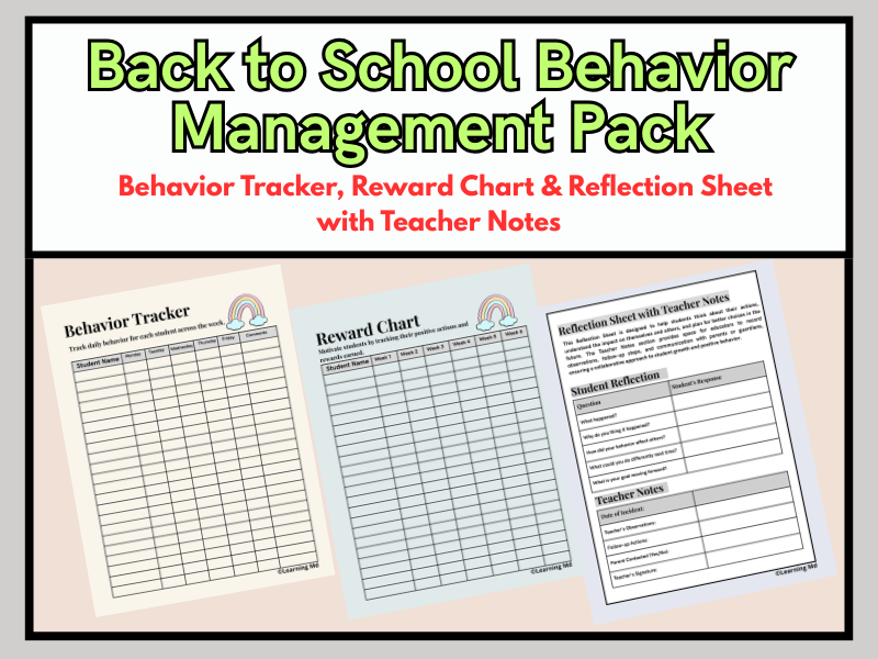 Back to School Behavior Management Pack (3 Sheets)