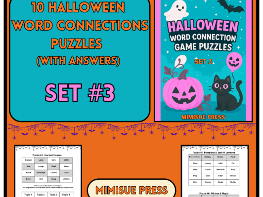 10 Halloween Word Connections Puzzles SET 3 (Holiday/Party Game)