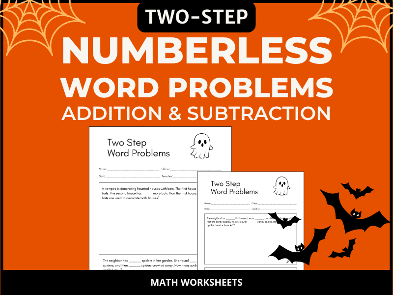 Two Step  Numberless Word Problems Halloween