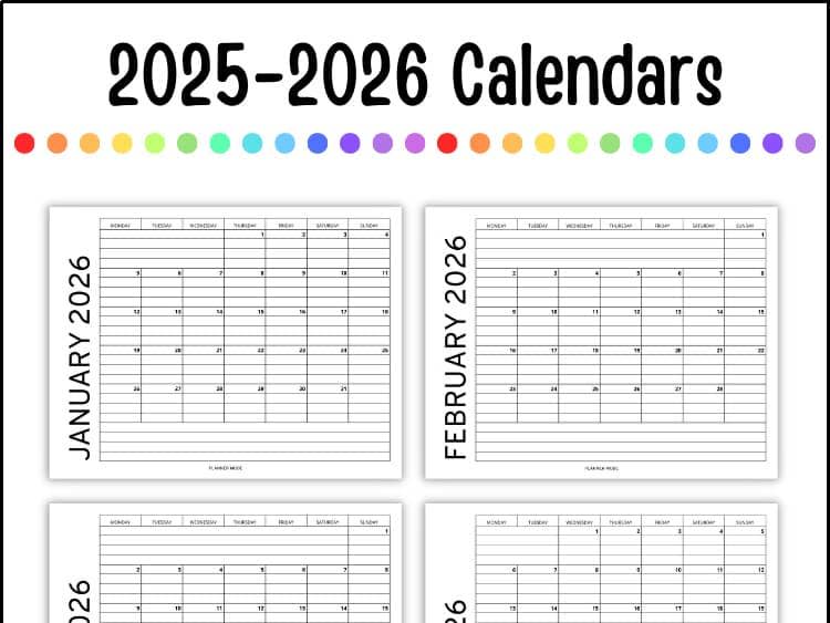 2025-2026 Calendar, Lined Calendar, Calendar Printable