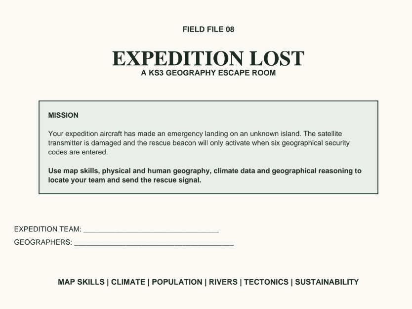 KS3 Geography Escape Room – Expedition Lost