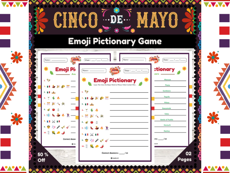 Cinco De Mayo Emoji Pictionary Game : Fun and Engaging Learning Game Printable