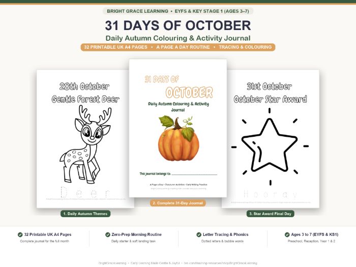 31 Days of October Daily Autumn Colouring & Activity Journal | EYFS KS1