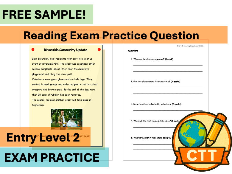 FREE Entry Level 2 English Functional Skills Reading Practice – 1 Paper + Answers
