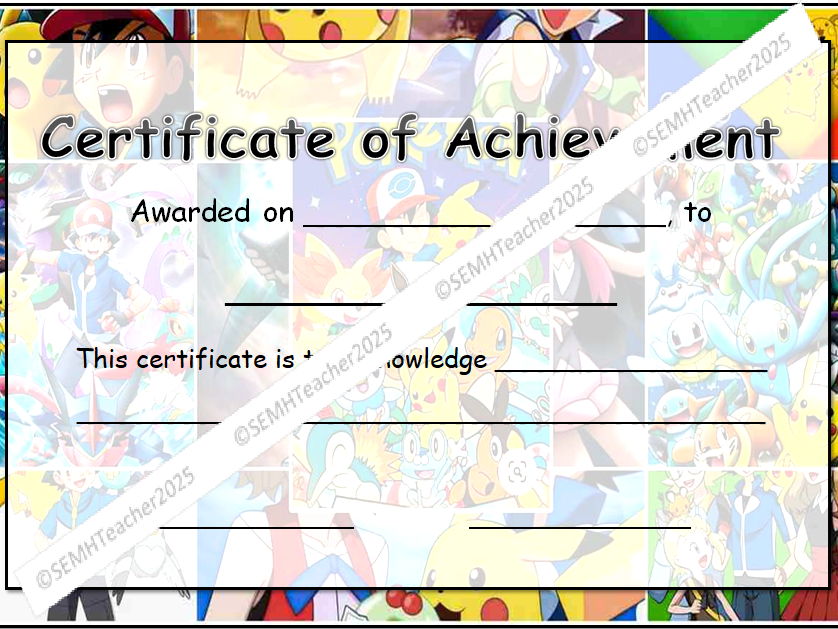 Pokemon Certificate of Achievement
