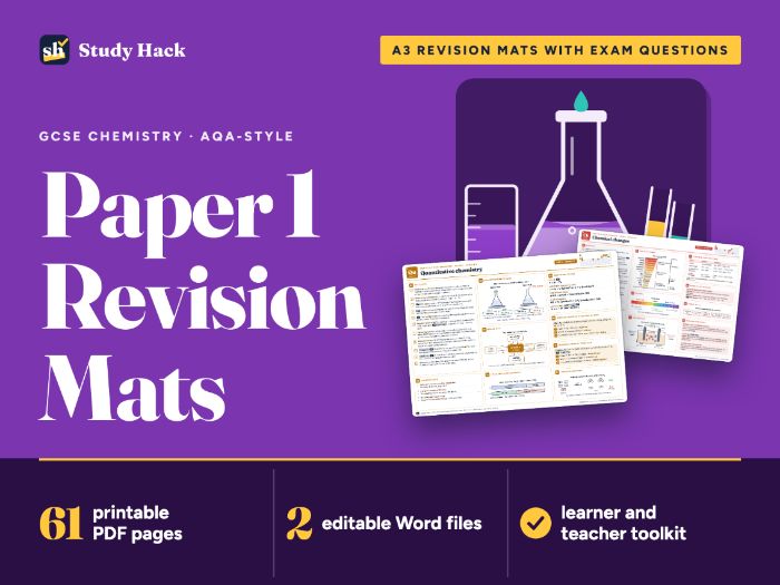 GCSE Chemistry Paper 1 Revision Mats: 5 A3 mats, exam questions and answers (AQA-style)