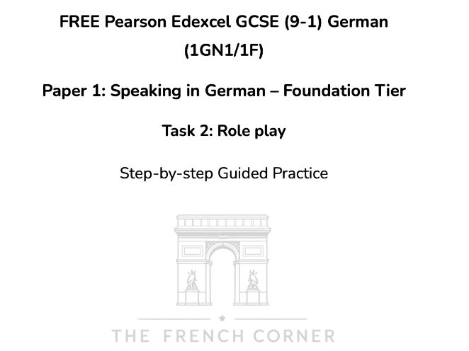FREE Pearson Edexcel GCSE German (1GN1/1F) – Speaking Task 2: Role play Foundation Tier 2026 onwards