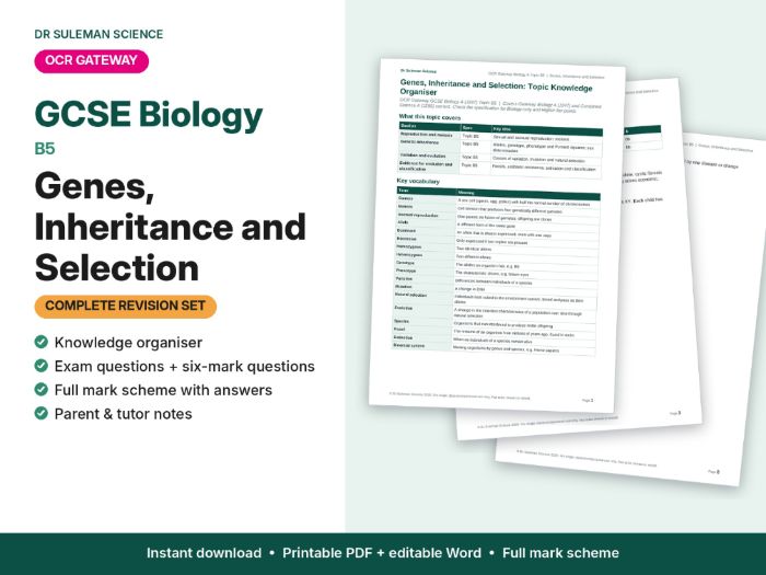 OCR Gateway GCSE Biology B5 Genes, Inheritance & Selection Revision