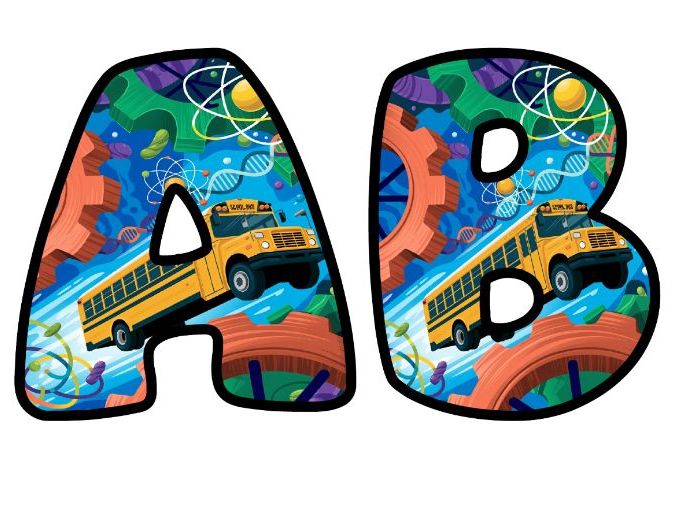 Molecular Motion Bus Lettering Set for Classroom Display | Upper & Lowercase, 0-9 and Signs