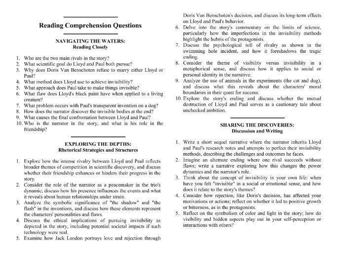 The Shadow and the Flash by Jack London with Reading Comprehension Questions